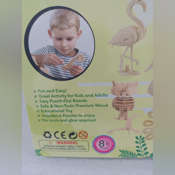 Hands Craft DIY 3D Wooden Puzzle 6 Assorted Bird Animals Puzzles NEW Unopened - Picture 2 of 7